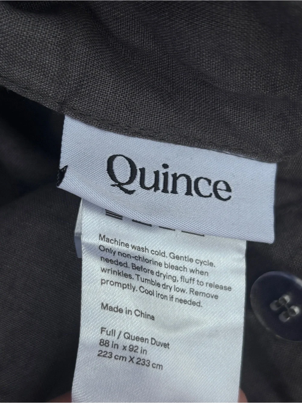 Quince Charcoal European Linen Duvet Cover Set Full/Queen